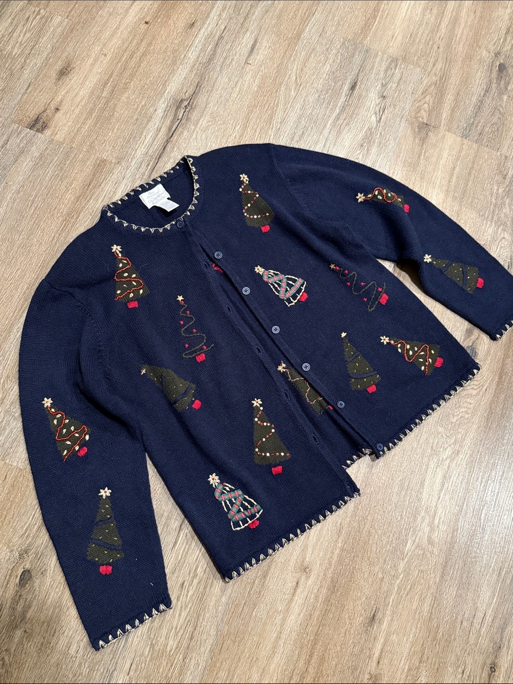 NWOT Vintage Christopher & Banks Holiday Hand Embroidered Christmas Cardigan